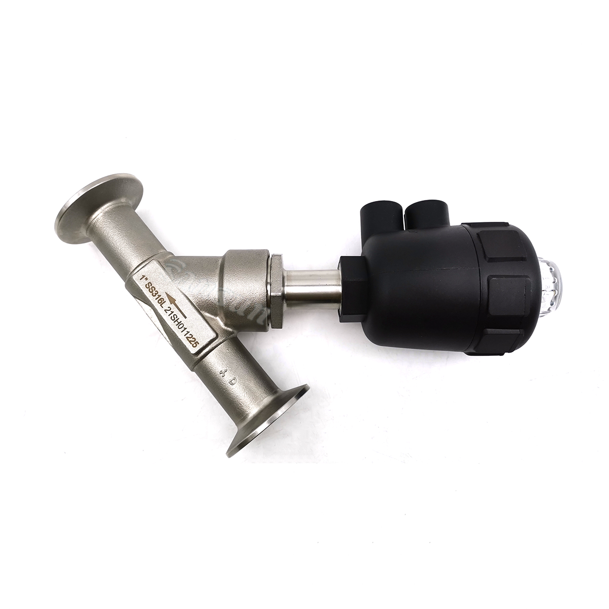 Válvula de Assento Angular Sanitária de aço inoxidável com atuador de plástico