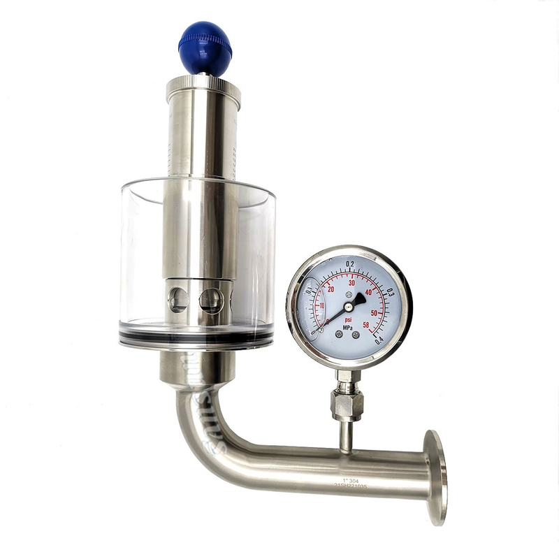 Válvula de alívio de pressão do dispositivo de bunging ajustável em aço inoxidável sanitário com medidor de pressão